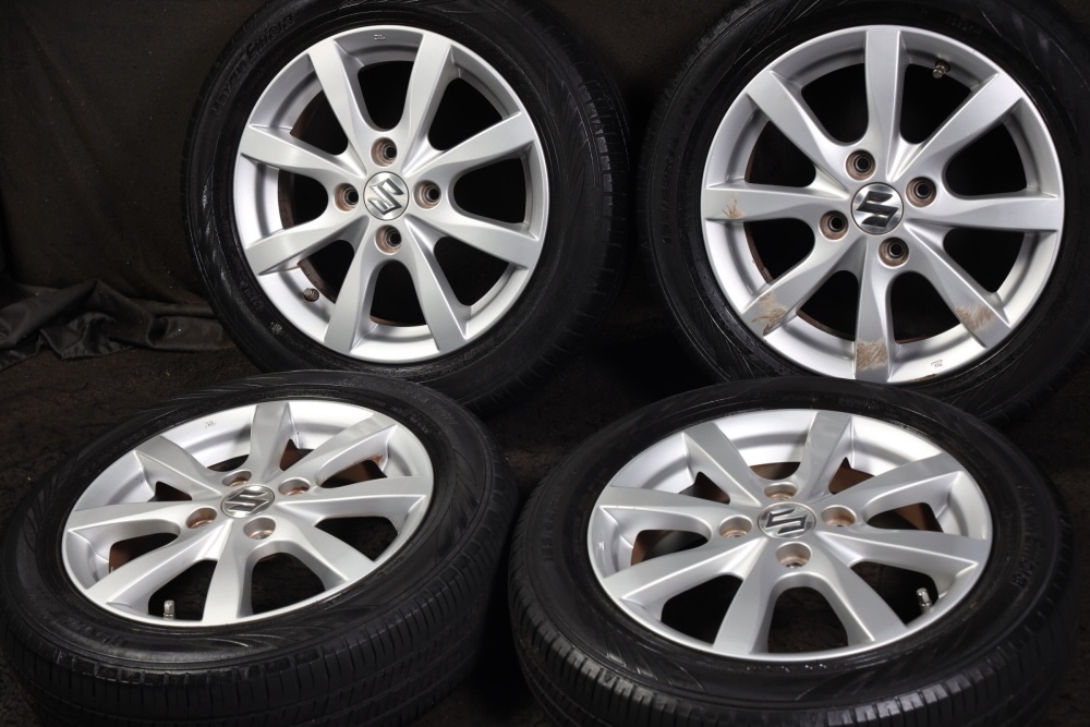 ★バリ山 155/65R14 スズキ純正アルミ 国産DUNLOP 2021年製ラジアル MRワゴンRアルトラパンスペーシアスティングレーキャリーエブリィ等 拍卖