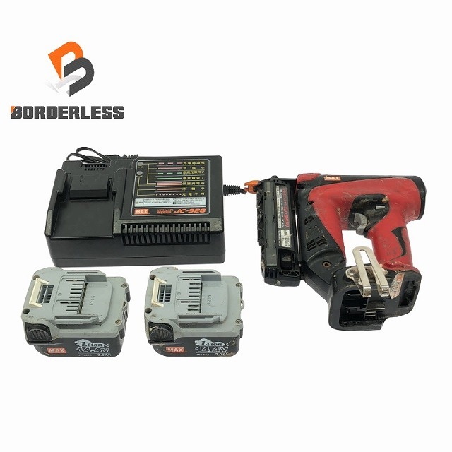 ☆中古品☆MAX マックス 14.4V 充電式ピンネイラ TJ-35P1 赤/レッド 本体+バッテリー2個(3.0Ah)+充電器113891拍卖