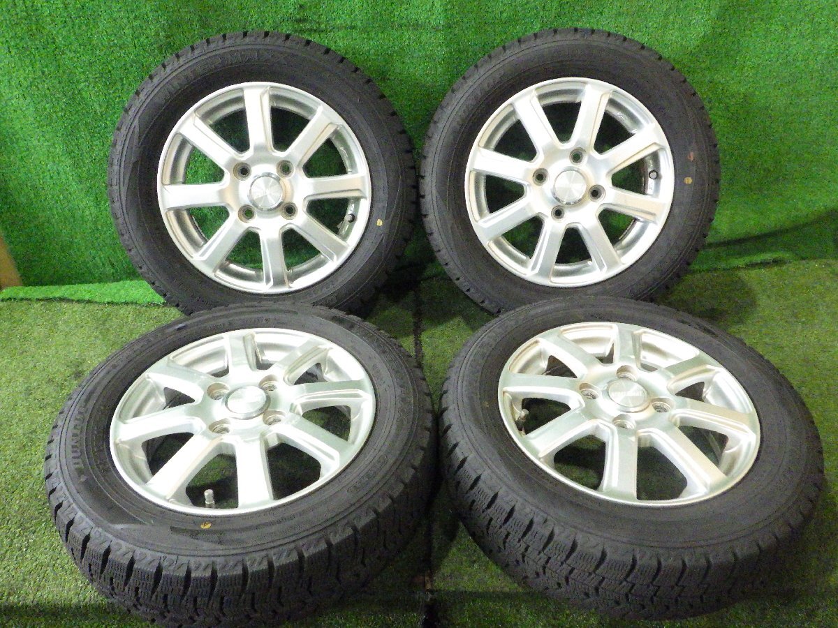 ◆ バリ溝 2023年製 SPORT GRANT アルミホイール スタッドレスタイヤ 13インチ 4本 4穴 PCD100 4J +43 ダンロップ 155/65R13 中古 I153 ◆拍卖