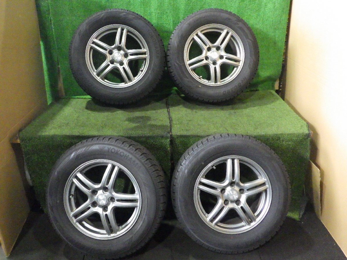 ◆ 溝あり 2021年製 WAREN アルミホイール スタッドレスタイヤ 16インチ 4本 114.3 6.5J +35 ヨコハマ アイスガード 215/65R16 中古 I154拍卖