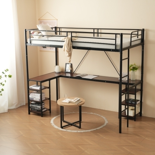 ロフトベッド パイプベッド シングル デスク付き 収納棚 ハシゴ付き 左右入れ替え可能 ロフトベッド 収納 大人 一人暮らし 子供ベ KU978拍卖
