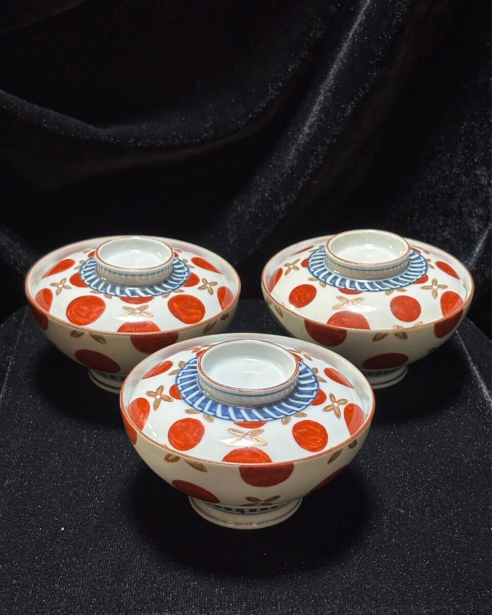 【古美術】九谷 美山 錦赤玉文 時代物 蓋付茶碗 茶碗 和食器 蓋茶碗 蓋付 骨董 色絵 食器 染付 金彩 赤絵 九谷焼 【№304】拍卖