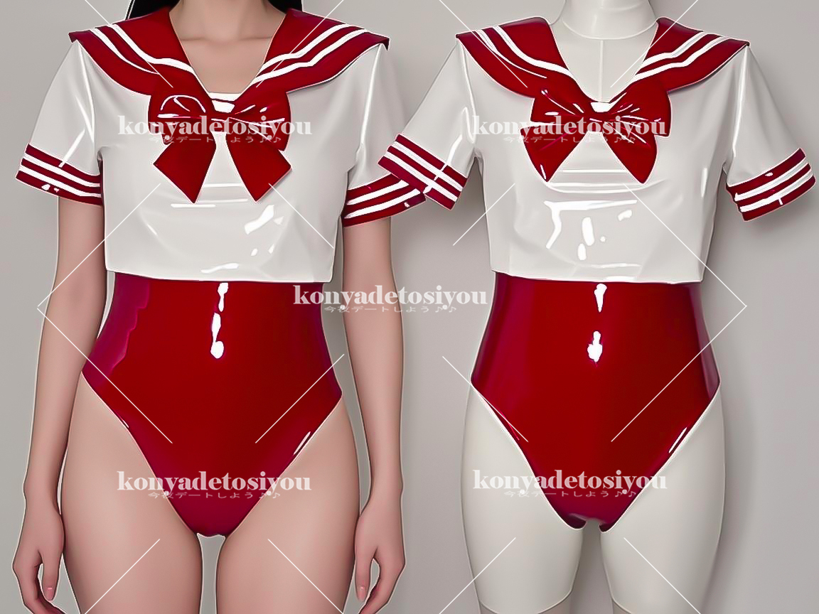 25090赤2XL 超光沢 可愛いセーラー風 美脚 コスプレ RQレースクイーン スクール水着 撮影会 仮装 イベント コスチューム拍卖
