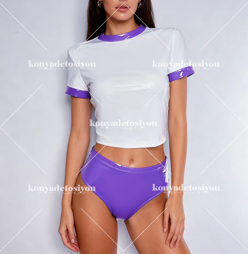 23015白&薄紫3XL 超光沢 可愛い トップス+ブルマ コスプレ レースクイーン 体操服 水着 仮装 変装 イベント コスチューム拍卖