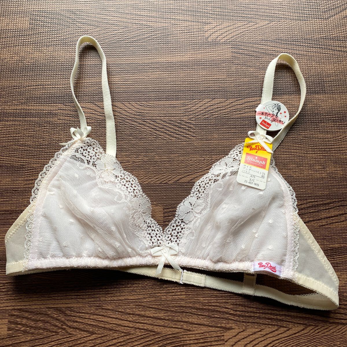 未使用 トリンプ廃盤品 レトロ ジュニアブラ 刺繍レース リボン ノンワイヤー インナー ランジェリー A75当時物 レース 日本製 サマーブラ1拍卖