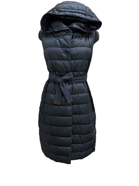 ●H7-10-17 MAXMARA マックスマーラ ザキューブ ロング ジレ ダウンベスト リバーシブルネイビー レディース 40サイズ フーディ 中古拍卖