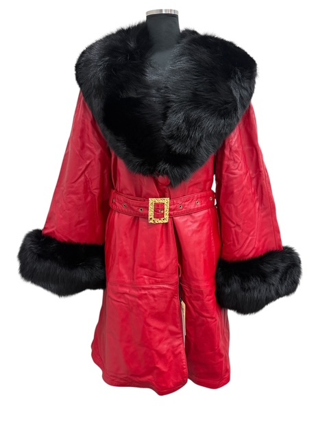 ●H7-10-23 VINTAGE ANNA PRANDINA レザーコート フォックス レッド 40サイズ イタリア製 昭和レトロ ヴィンテージ 長期保管品 拍卖