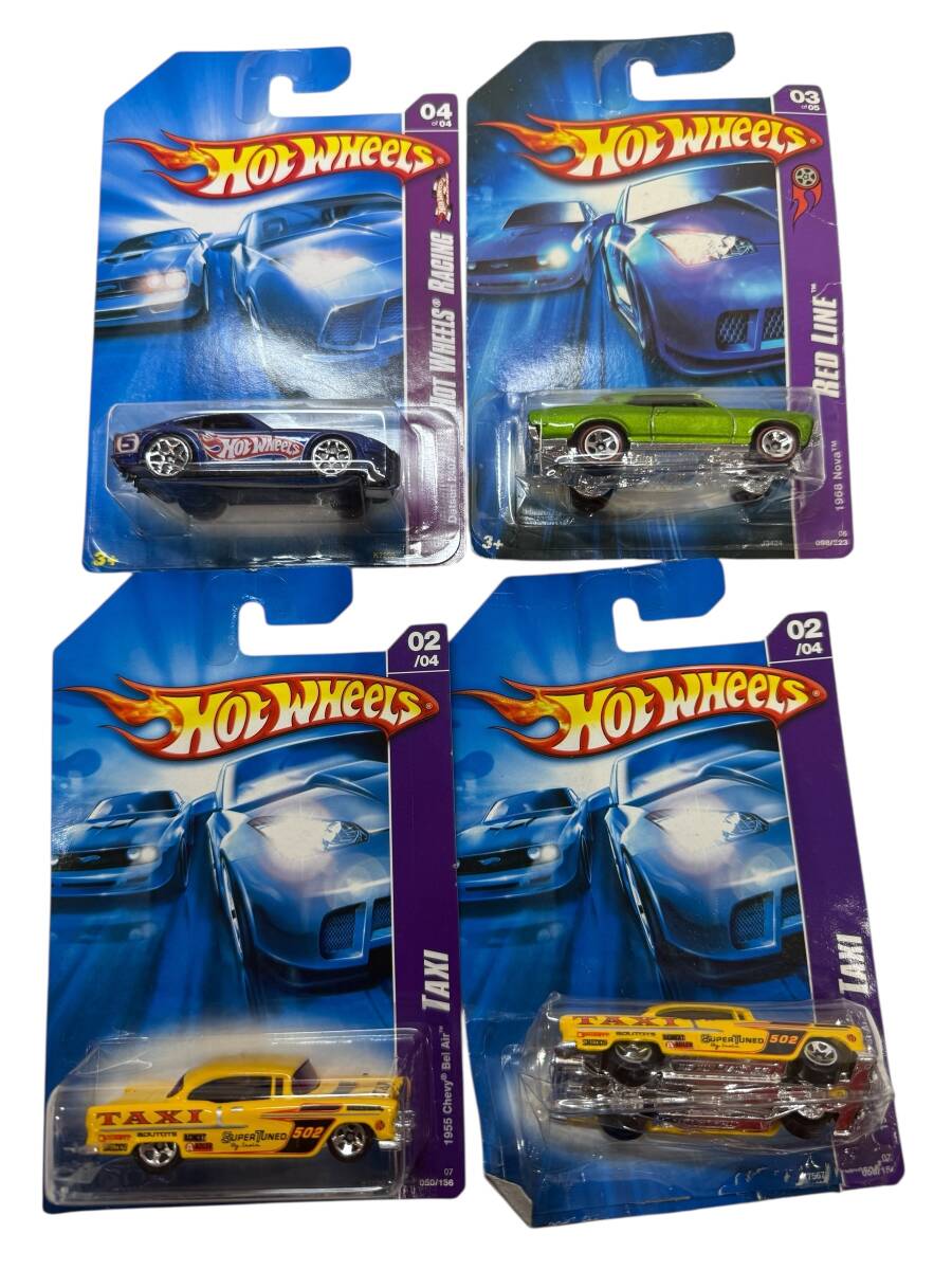 ●S7-10-414 ホットウィール『1955 シボレーベルエア タクシー』イエロー2台『1968 Nova』緑 1台『ダットサン 240Z』ブルー1台 全て未開封拍卖