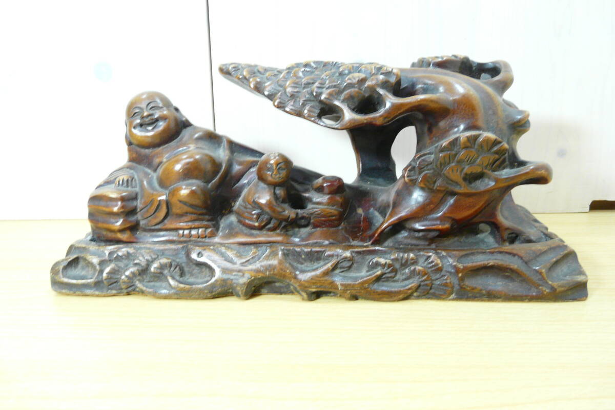 【木彫★木像】作者不明◆木彫 布袋さん◆W:約35cm◆天然木◆拍卖