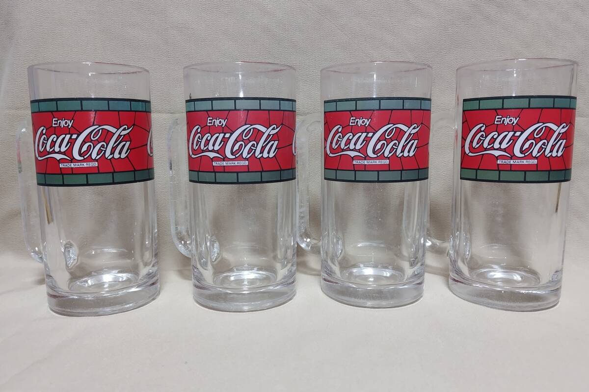 ☆コカ・コーラ/Coca Colaジョッキ グラス コップ 4個セット 昭和 レトロ 当時物 ☆中古品拍卖