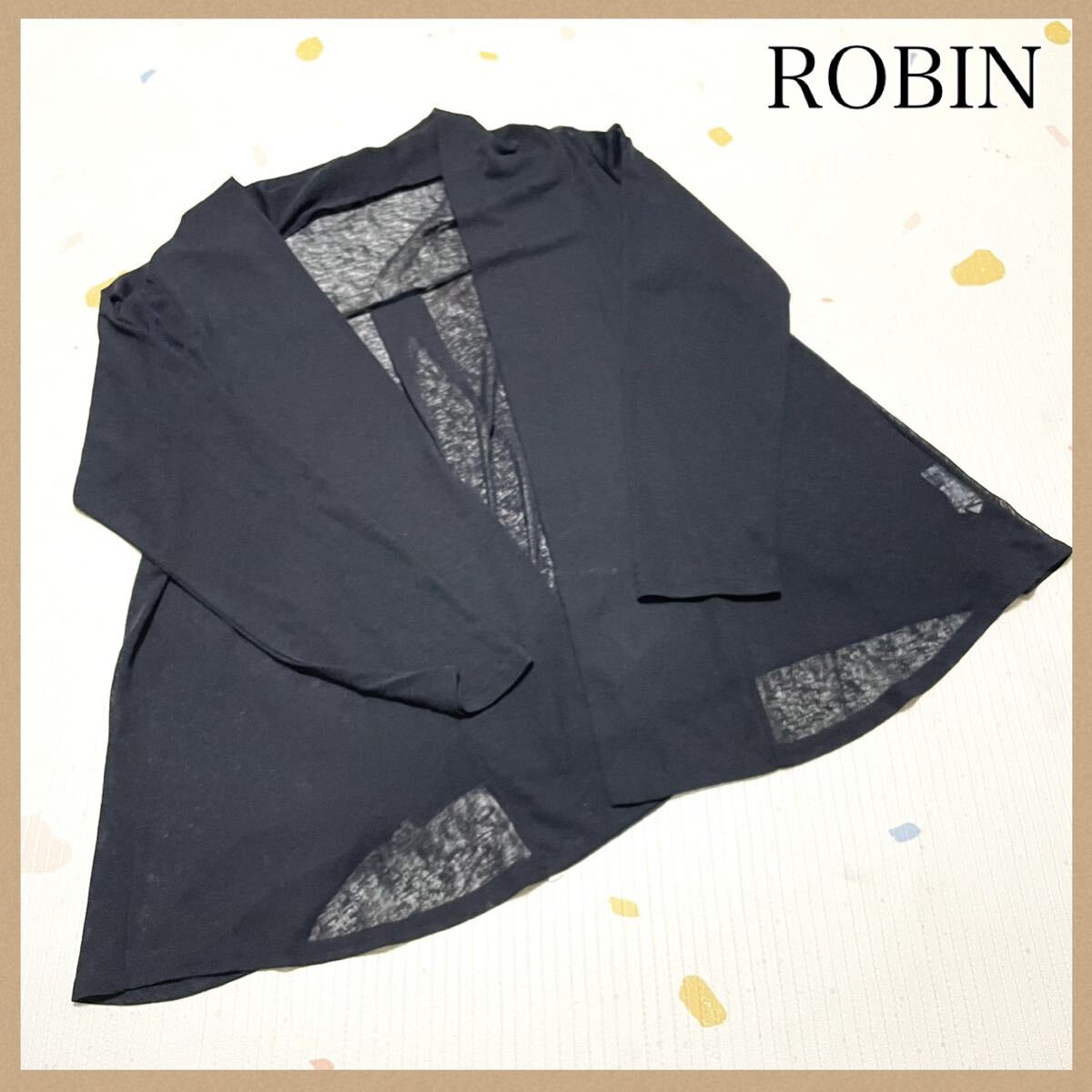 ROBIN ロビン カーディガン 羽織り 薄手 シンプル ネイビー ブラック 黒拍卖