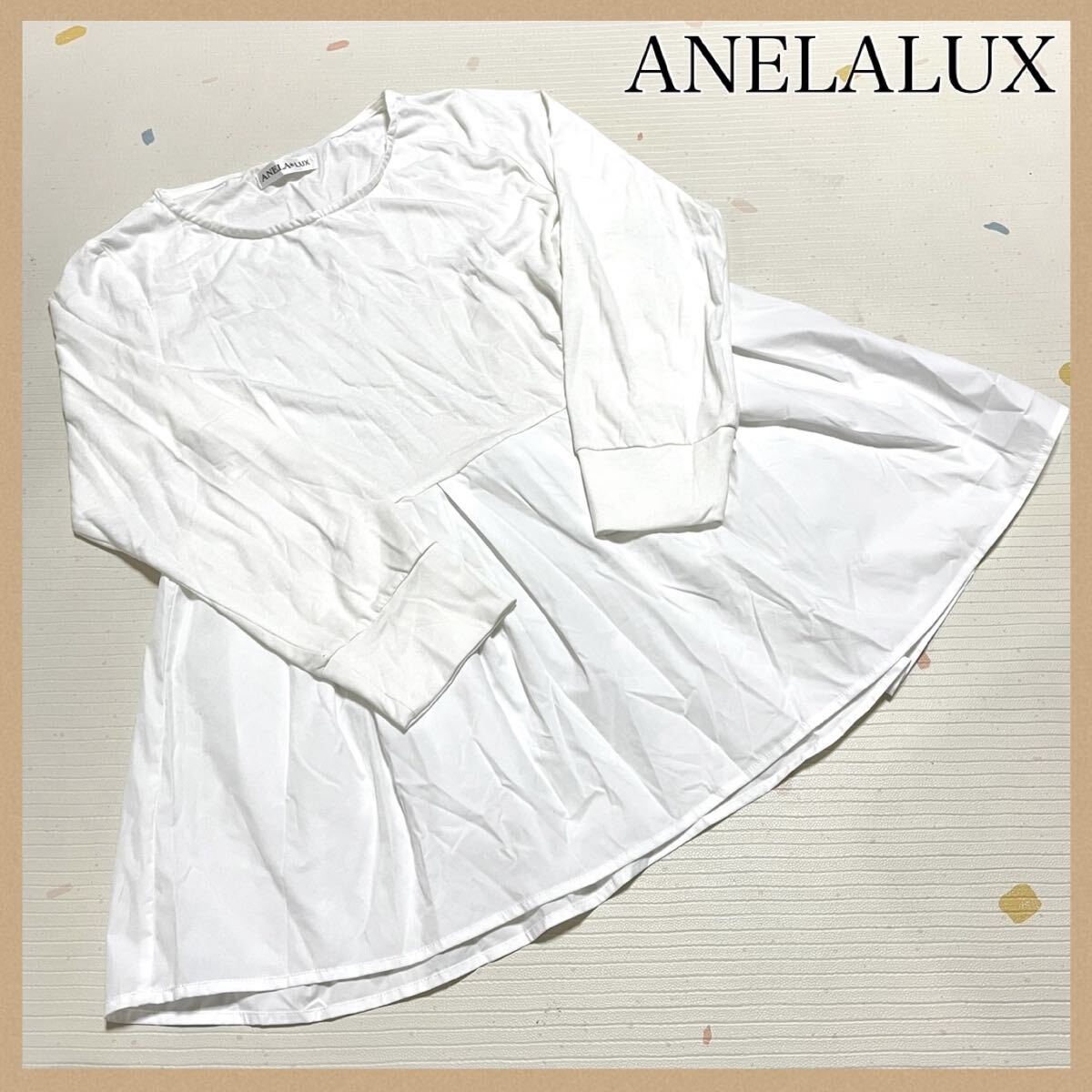 ANELALUX チュニックブラウス ホワイト 15号 Aライン フレア 長袖拍卖