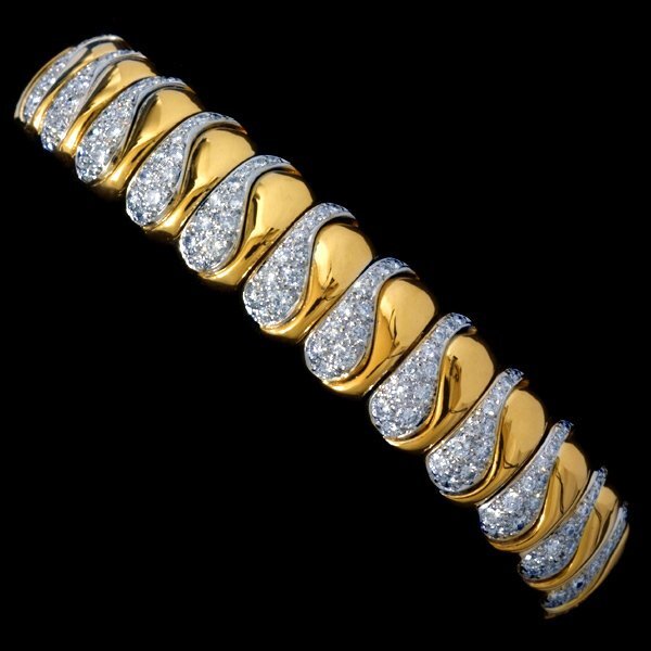 98220【WASKOLL PARIS】ワスコール 天然純正ダイヤ3.25ct 最高級18KWG/YG無垢セレブリティブレスレット 内径15cm 重さ52.0g 幅11.8mm拍卖