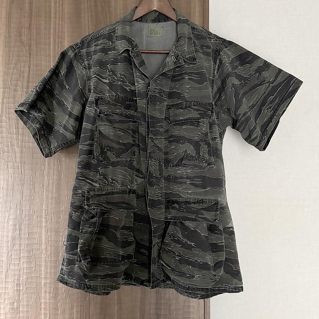 【ミリタリー古着】タイガーカモ ミリタリーリメイクシャツ 半袖シャツ L拍卖