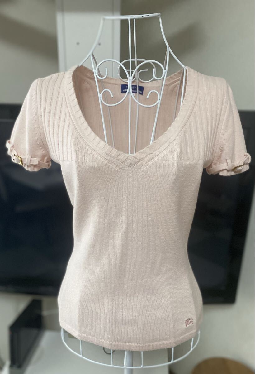 BURBERRY BLUE LABEL ピンク半袖ニットトップス ホース刺繍有拍卖