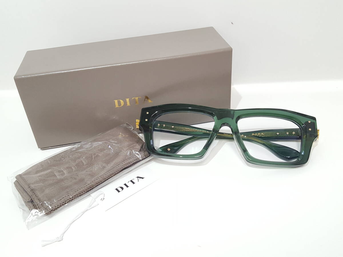 【美品】DITA ディータ GRANDMASTER-EIGHT グランドマスター8 DTS458 眼鏡/クロス ケース付き/グリーン/アイウェア/メガネ/04KM102610拍卖