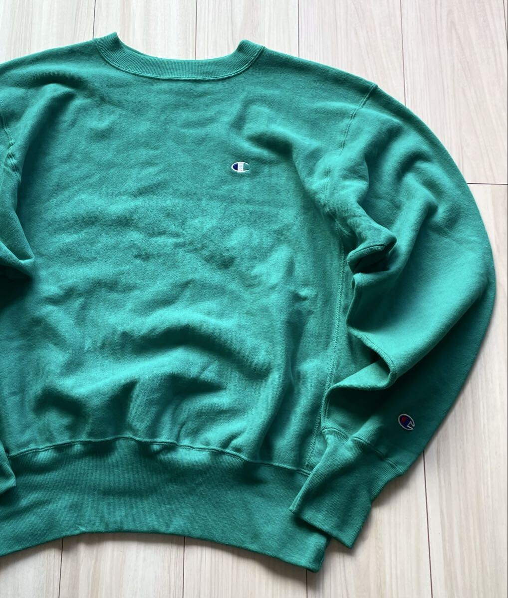 美カラー!ほぼデッド!フカフカ!90s チャンピオンリバースウィーブ ティール L USA製 スウェット Champion ビンテージ Vintage レア 刺繍拍卖