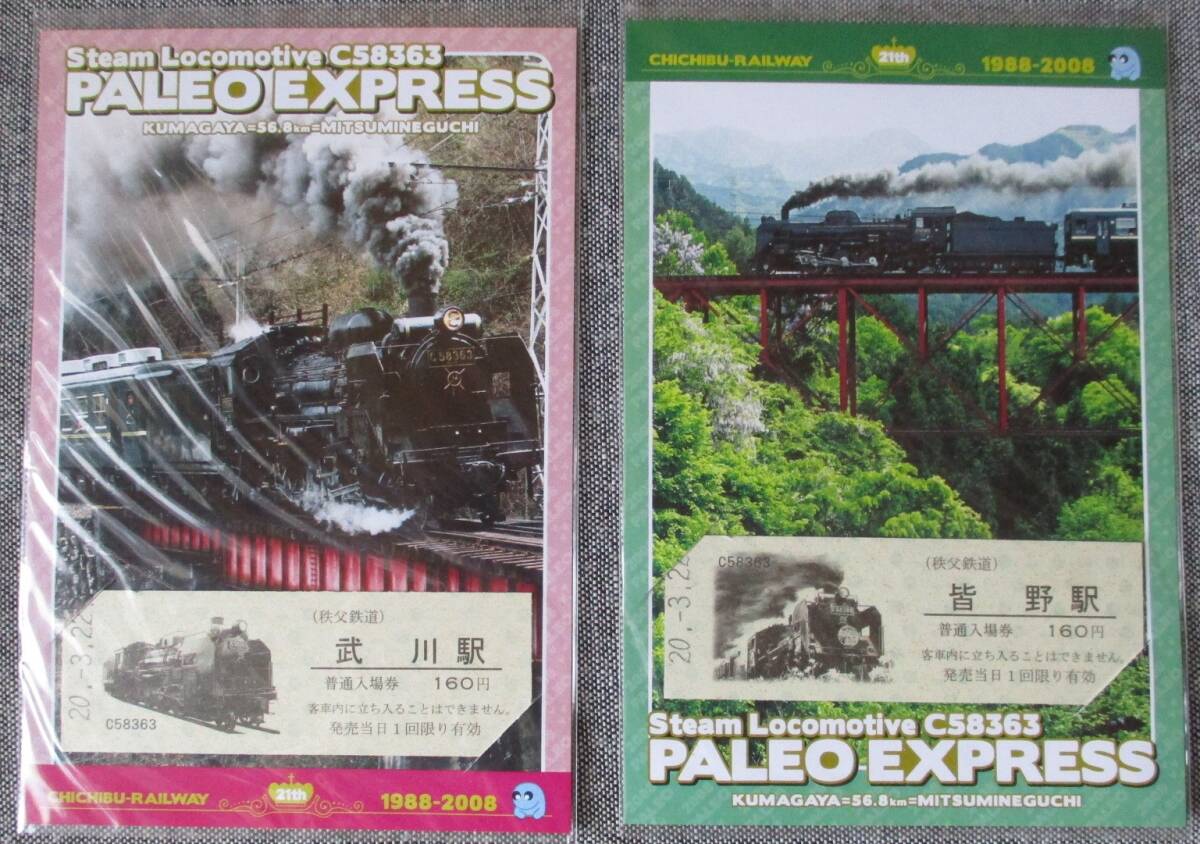 秩父鉄道 平成20年3月 2008 PALEO EXPRESS 台紙付き 入場券 2枚 (武川、皆野)拍卖