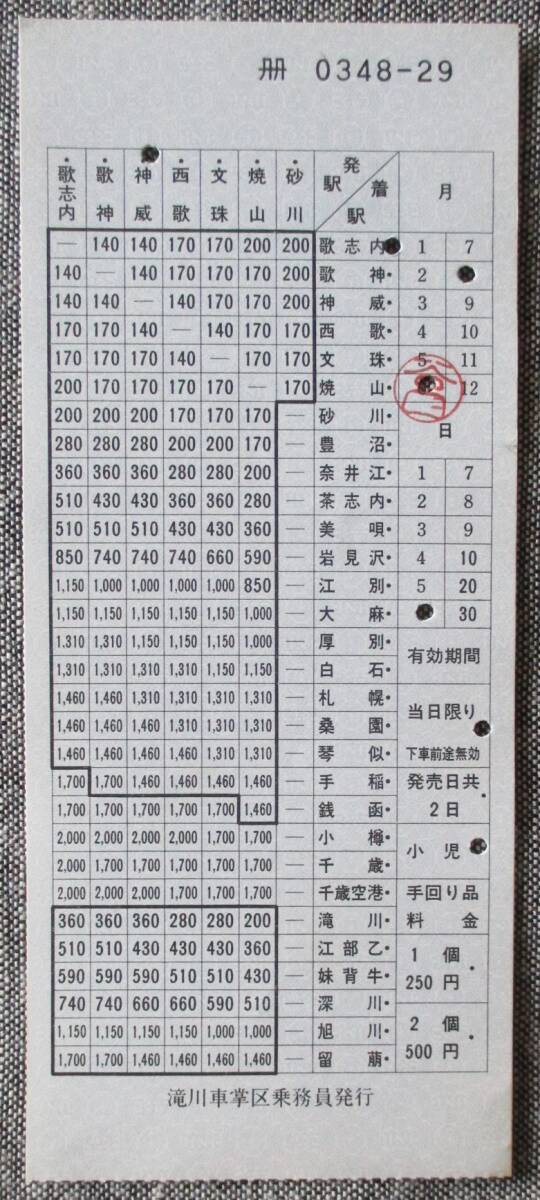 国鉄/札幌局 滝川車掌区 車内補充券 (歌志内線)拍卖
