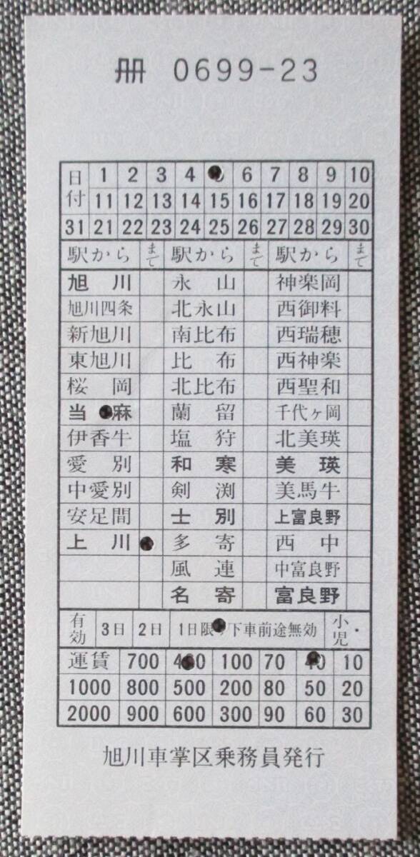 国鉄/旭川局 旭川車掌区乗務員 車内乗車券 (石北、富良野、宗谷)拍卖