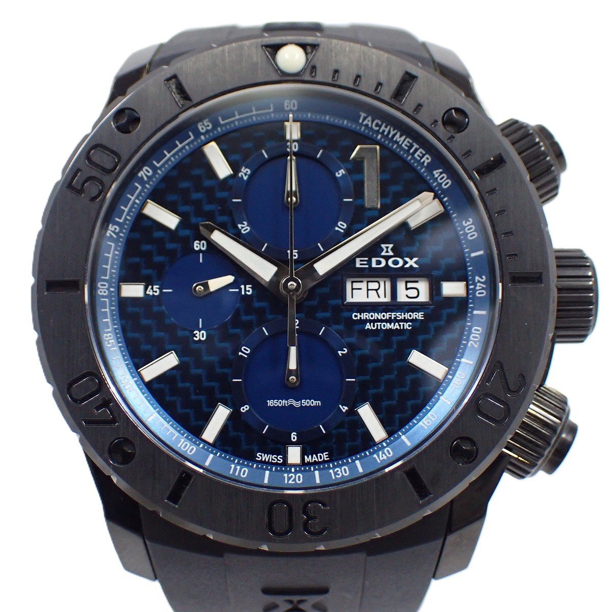EDOX エドックス クロノオフショア1 自動巻き メンズ 腕時計 ブルーカーボン文字盤 純正ラバーベルト 01114-37N-BUIN【いおき質店】拍卖