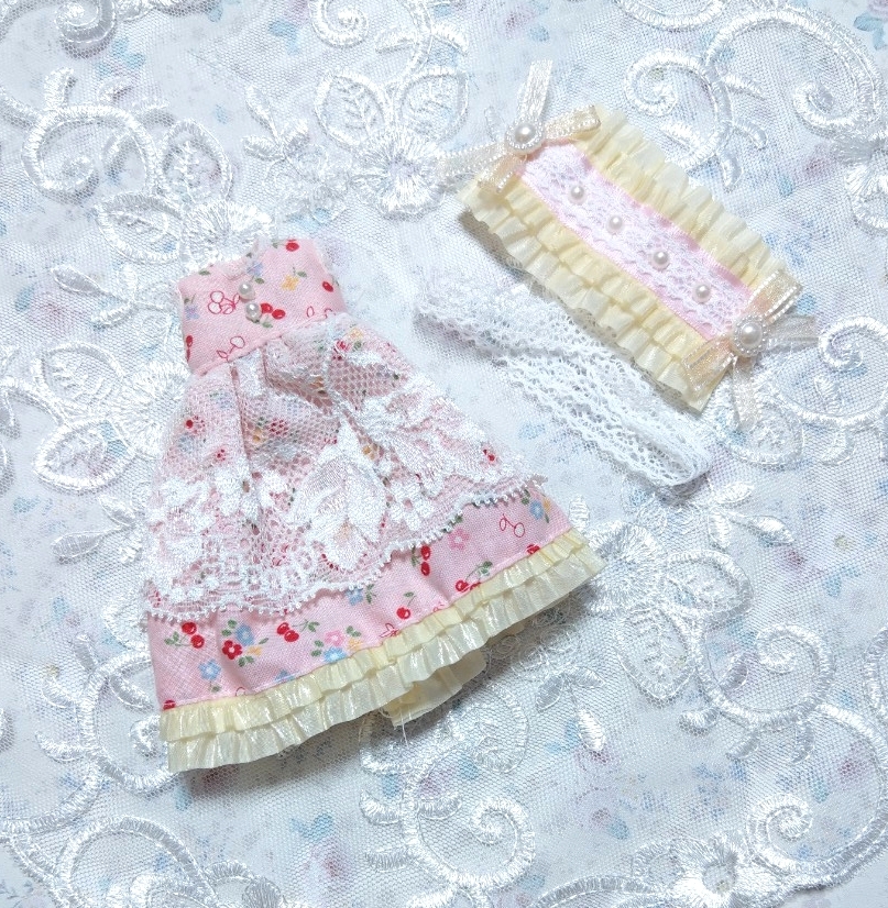 *1/12サイズ ドール お洋服 OF アウトフィット ワンピース ドレス セット*【Pink Cherry】拍卖