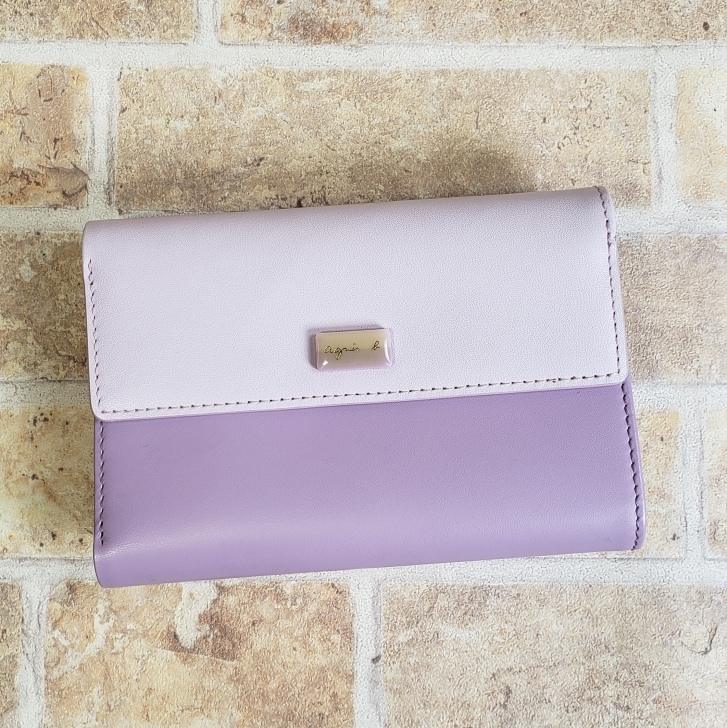 未使用 アニエスベー Lili リリ レザー がま口 二折財布 財布 パープル agnes b.拍卖