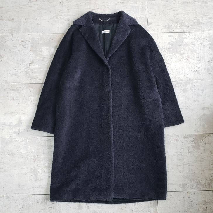 アニオナ AGNONA アルパカ ウール ロングコート 44 イタリア製 チャコールグレー系拍卖