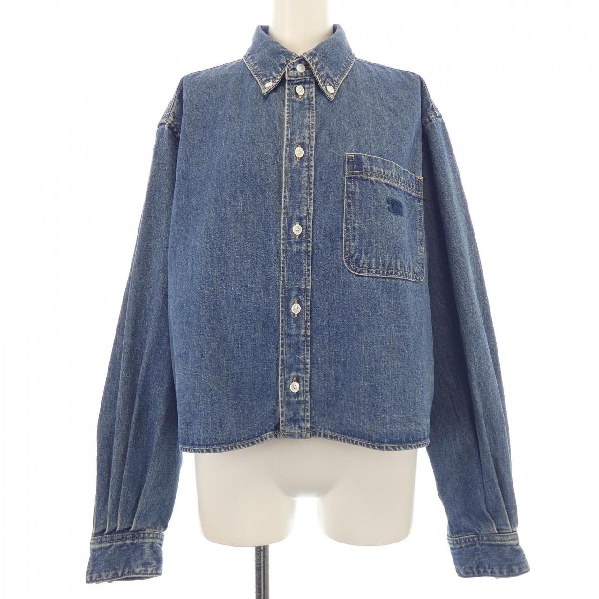 セリーヌ CELINE ユニオンオーシャンウォッシュデニム クロップドシャツ トリオンフ 2T187459N シャツ拍卖