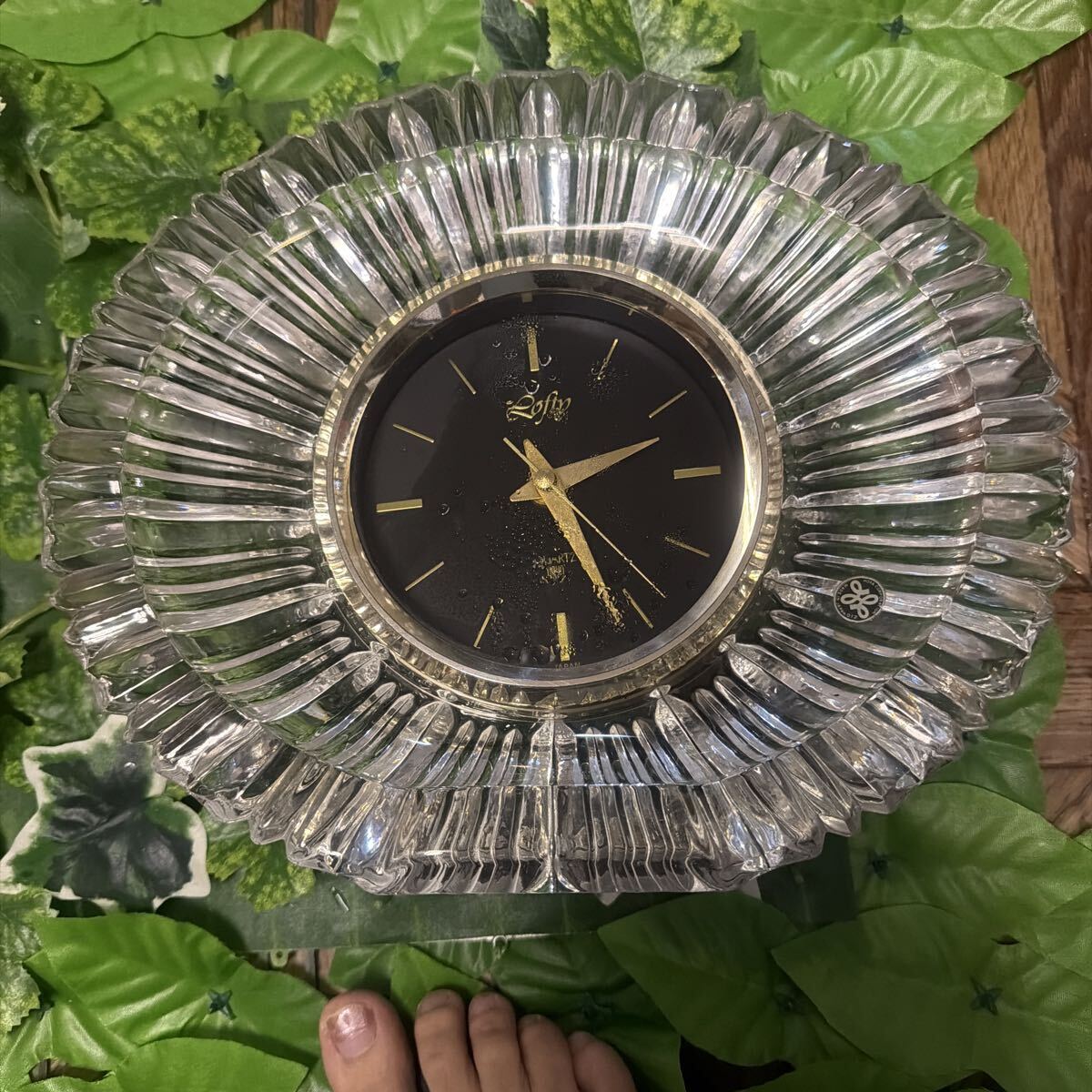 クリスタル 楕円 置時計 Lofty QUARTZ HOYA 日本製 インテリア拍卖