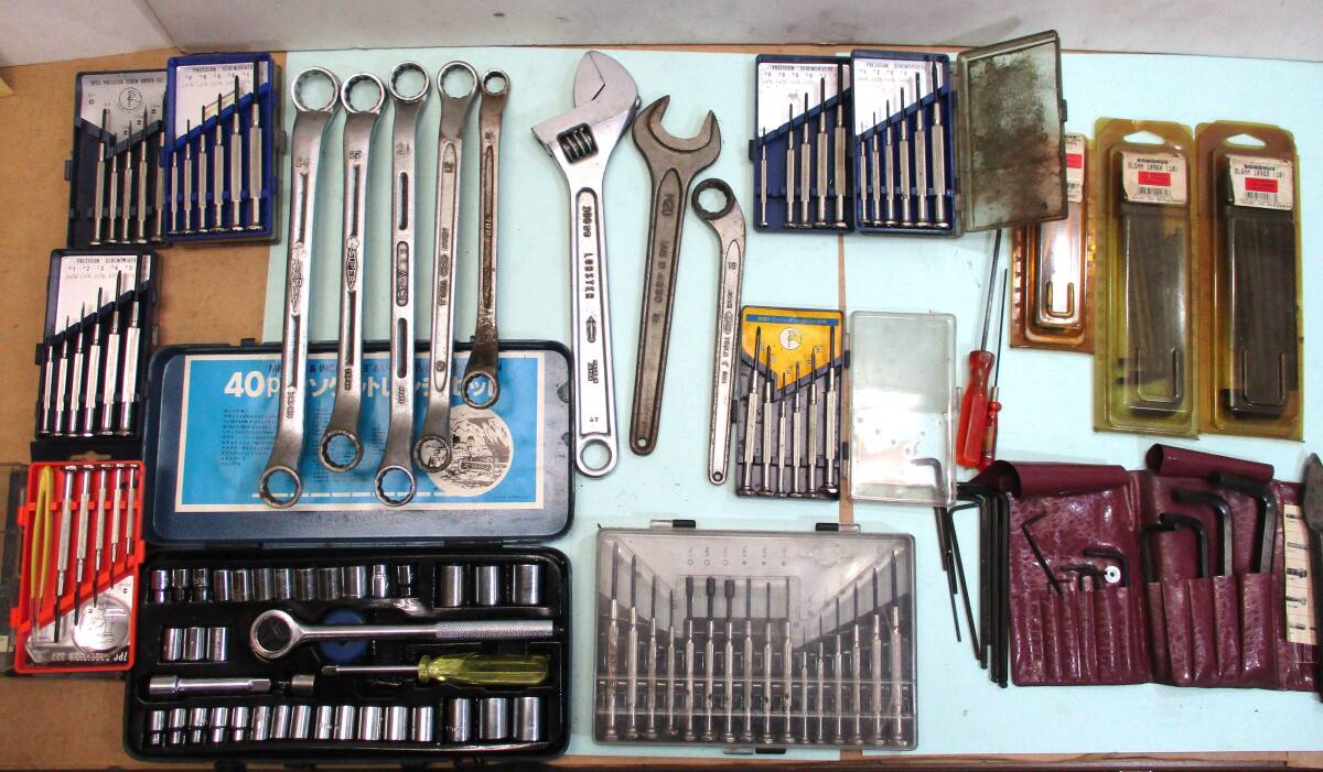 格安出品!! 雑工具 精密ドライバー メガネレンチ 六角レンチ モンキー ソケットレンチセット等 イロイロ1山 未使用ありハンドツール O24拍卖