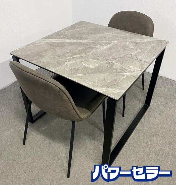 セラミック天板 ダイニング3点セット テーブル/チェア2脚 石目 ストーン グレー系 インテリア キッチン 中古家具 店頭引取歓迎 R10133拍卖