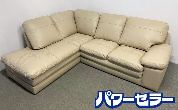 ニトリ コーナーソファ 合成皮革 ベージュ 右カウチ リビング L字 3人掛け 合皮 インテリア 中古家具 店頭引取歓迎 R10130拍卖
