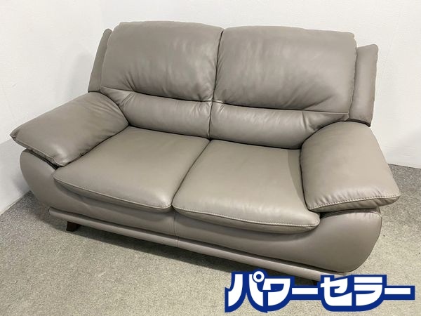 IDC大塚 本革 2人掛けソファ オースチン セミアニリン ハイタイプ エレファントグレー リビング インテリア 中古家具 店頭引取歓迎 R10155拍卖