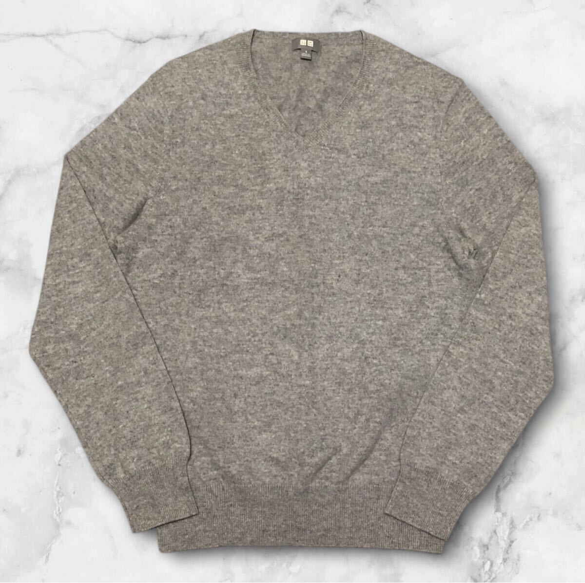 ■UNIQLO ユニクロ■Vネック カシミヤ100% ニット セーター グレー S拍卖
