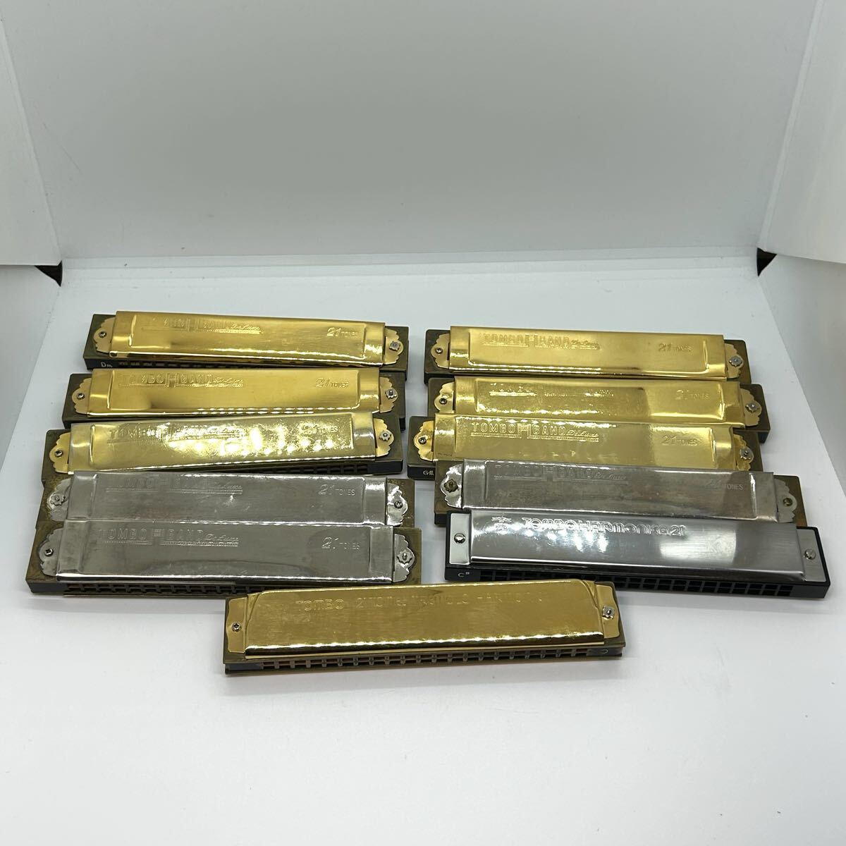 音出しのみ確認済み ジャンク TOMBO ハーモニカ 21TONES BAND Deluxe 11個 現状品 トンボ 複音ハーモニカ デラックス 21穴拍卖