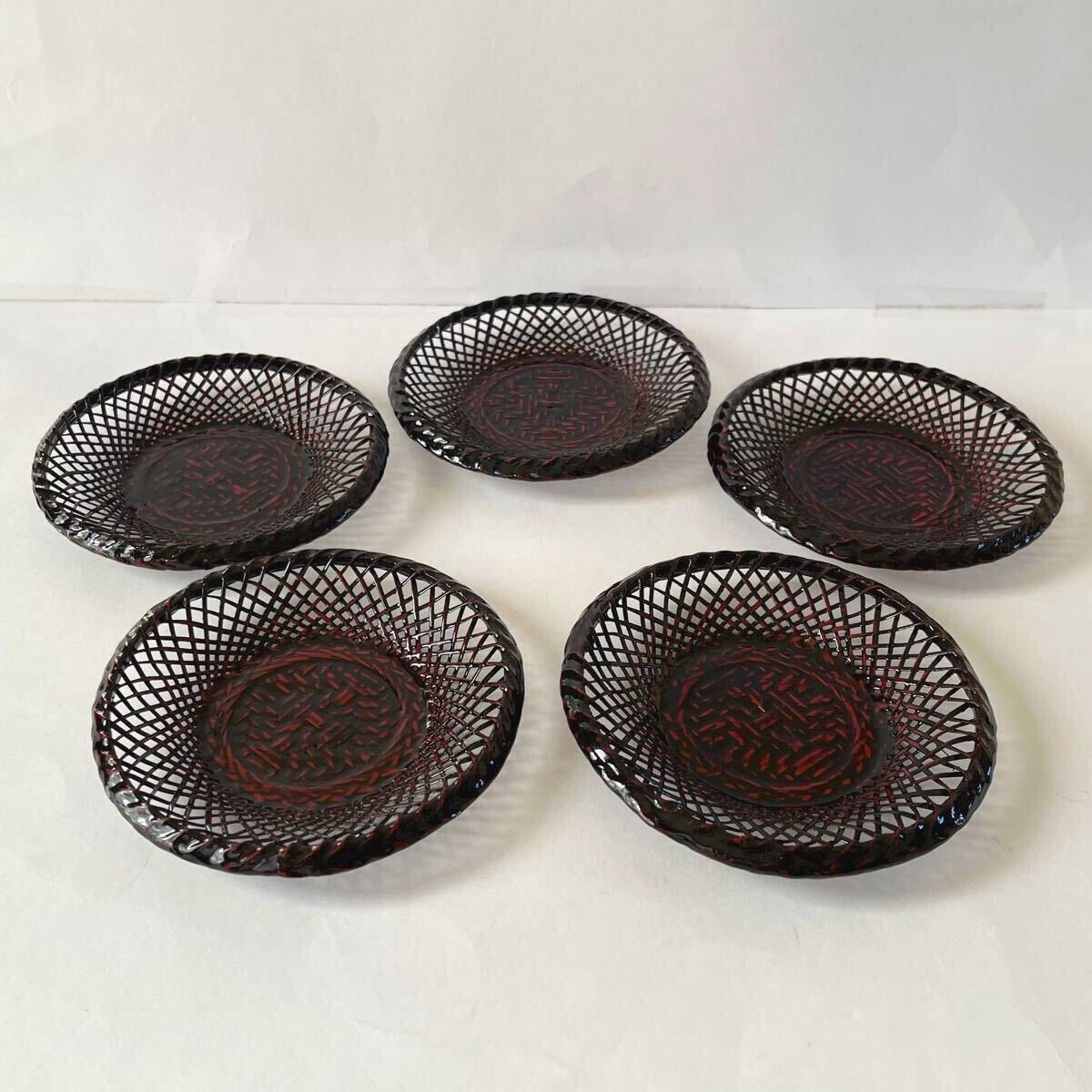 【 籃胎漆器 茶托 5枚セット】 茶道具 煎茶道具 漆器 コースター拍卖