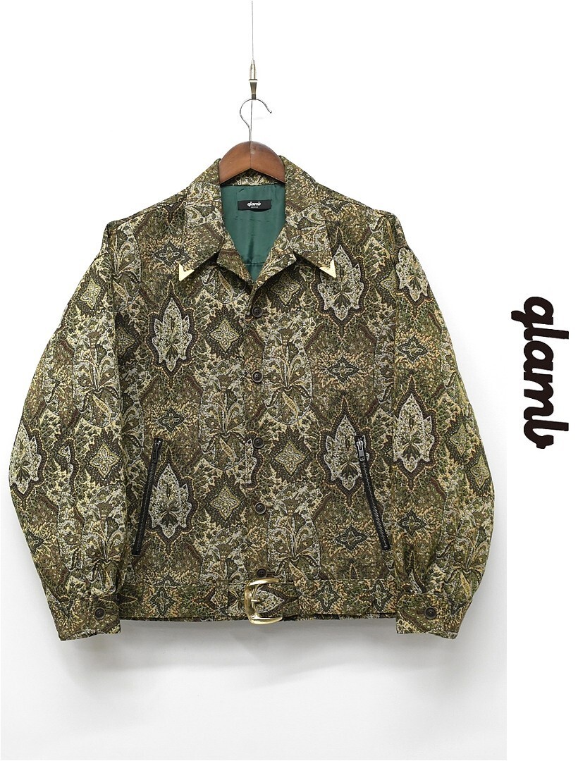W177/美品 23SS glamb Gobelin Blouson ゴブランドリズラージャケット ブルゾン 総柄 ドロップショルダー メタルパーツ M 緑 黄色 春秋拍卖