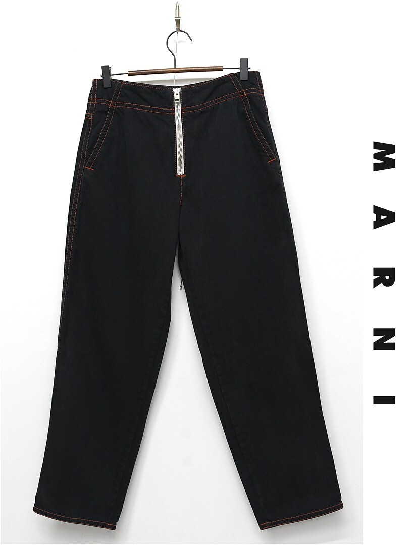 U362/MARNI マルニ デニム ジーンズ パンツ 黒染め ジップ ステッチ 42 L 黒 イタリア製拍卖