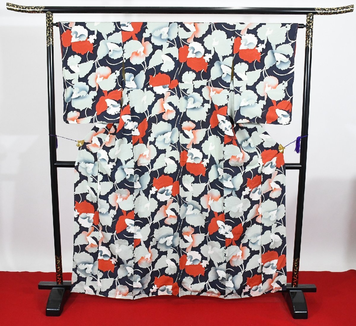 小紋 着物 袷 モダンテイスト フラワー 身丈155cm 裄丈64cm ★ kb-7317 桜庭呉服店拍卖