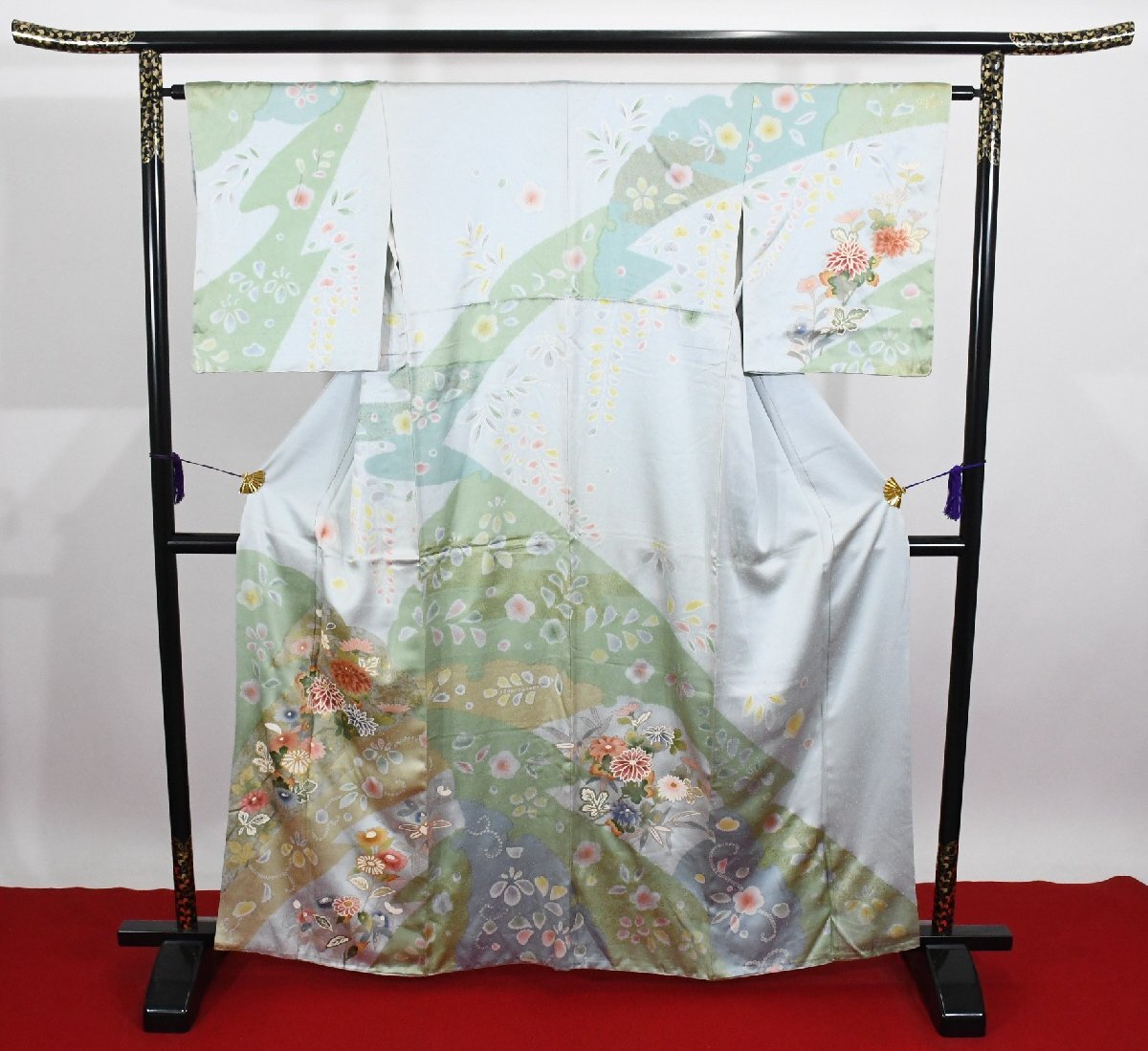 訪問着 着物 袷 菊 笹 身丈155cm 裄丈63cm ★ kb-7285 桜庭呉服店拍卖