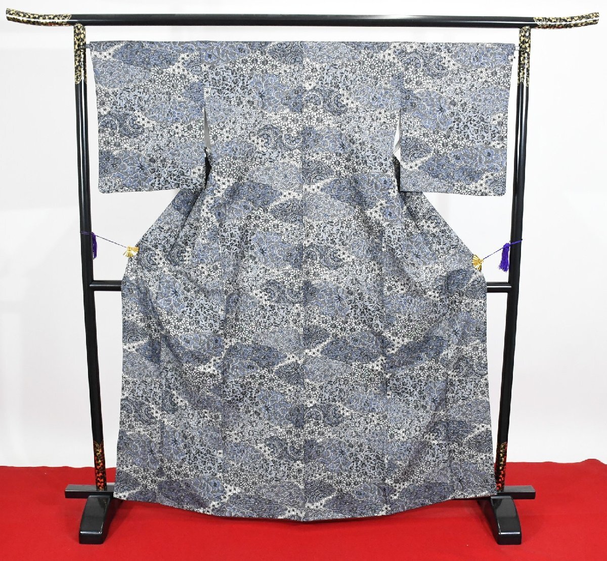 小紋 着物 袷 和更紗 花 絵取り更紗 洗える着物 身丈158.5cm 裄丈66cm ★ kb-7352 桜庭呉服店拍卖