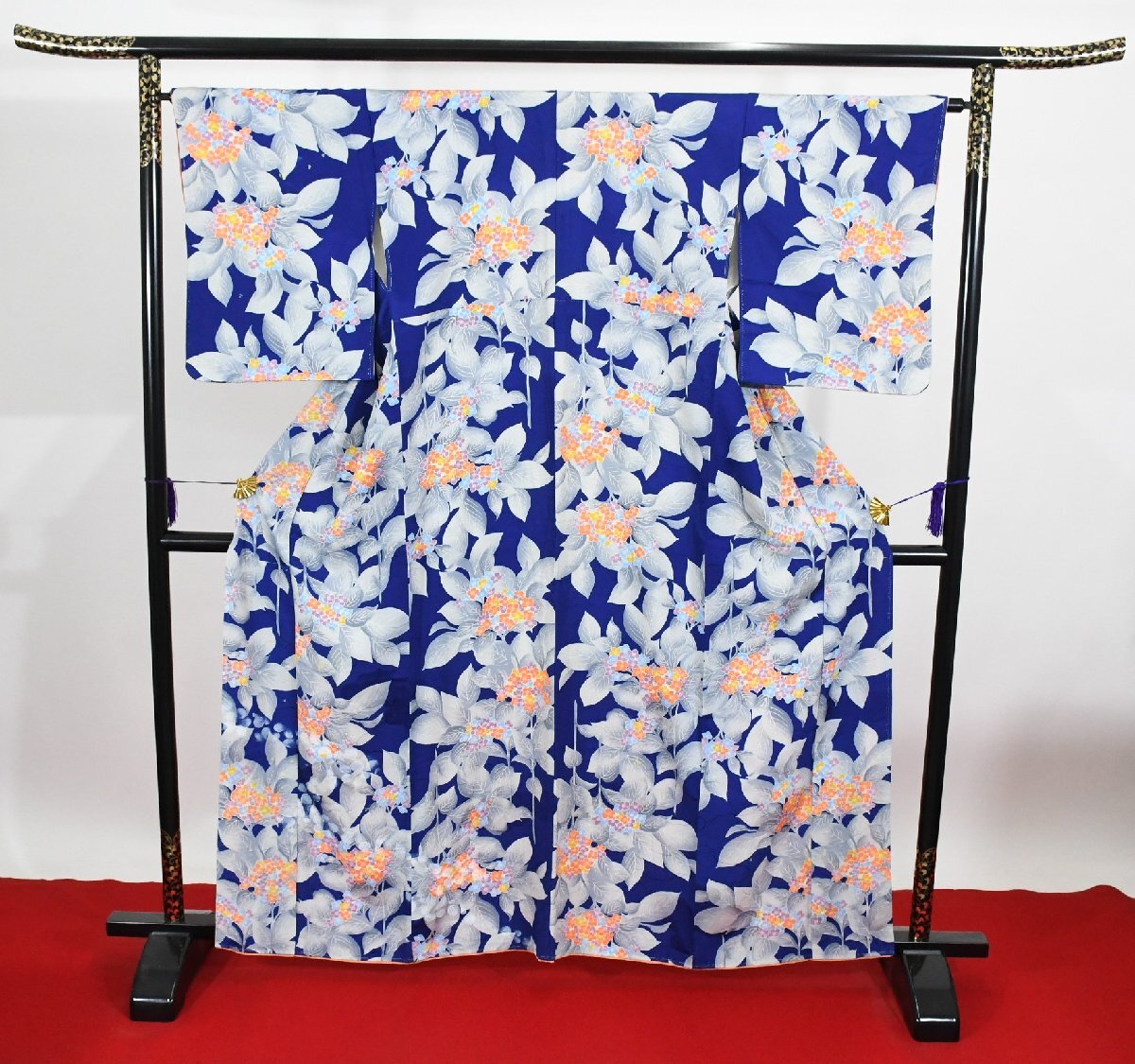 小紋 着物 袷 青 花 身丈153cm 裄丈65cm ★ kb-7243 桜庭呉服店拍卖