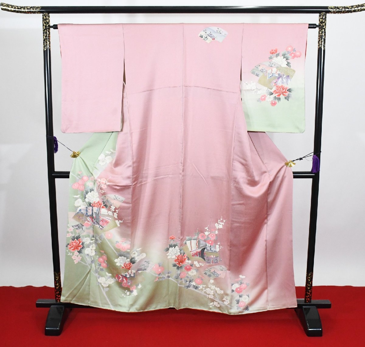 訪問着 披露宴 源氏文様 扇子 菊 花 身丈153cm 裄丈63cm ★着物 パーティー t‐2220 桜庭呉服店拍卖