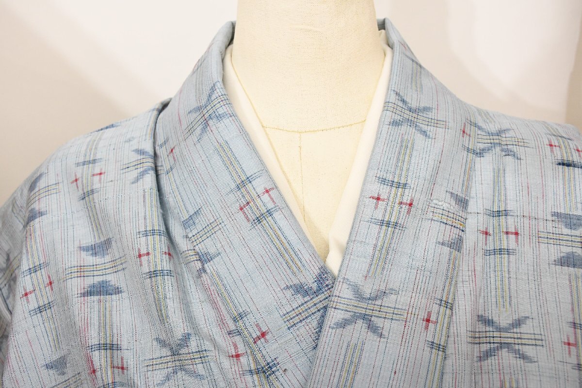 紬 つむぎ 単衣 ミンサー柄 身丈153cm 裄丈64cm ★着物 pb-3676 桜庭呉服店拍卖