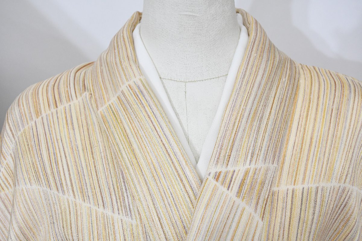 小紋 着物 袷 縞々 正絹 しましま 黄色系グラデーション 身丈153cm 裄丈65cm ★ kb-7308 桜庭呉服店拍卖