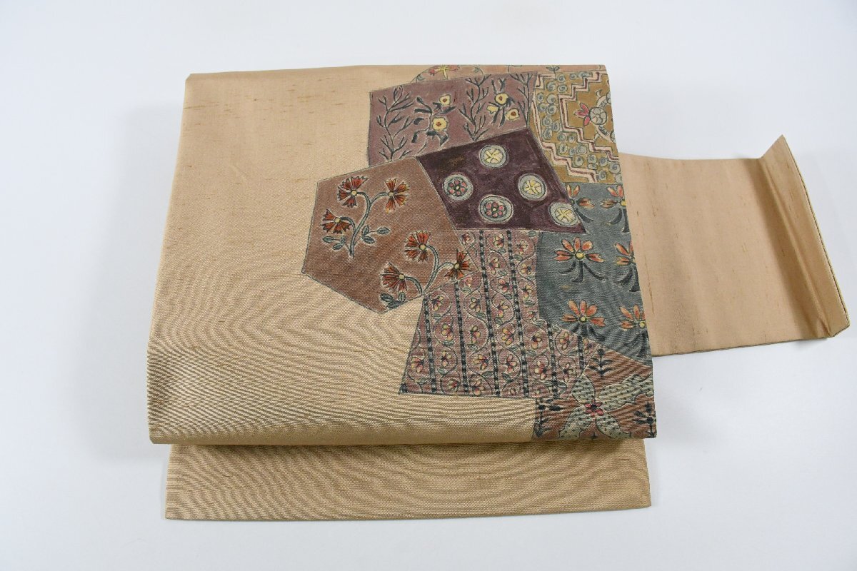 名古屋帯 手描き 唐花文様 帯丈358cm ★着物屋 ne-16780 桜庭呉服店拍卖