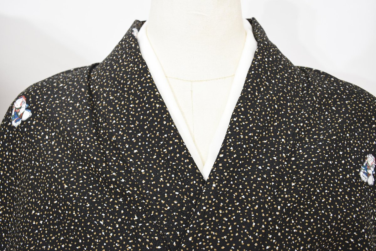 小紋 着物 袷 小僧 児童 黒 化繊 身丈164cm 裄丈68cm ★ kb-7363 桜庭呉服店拍卖