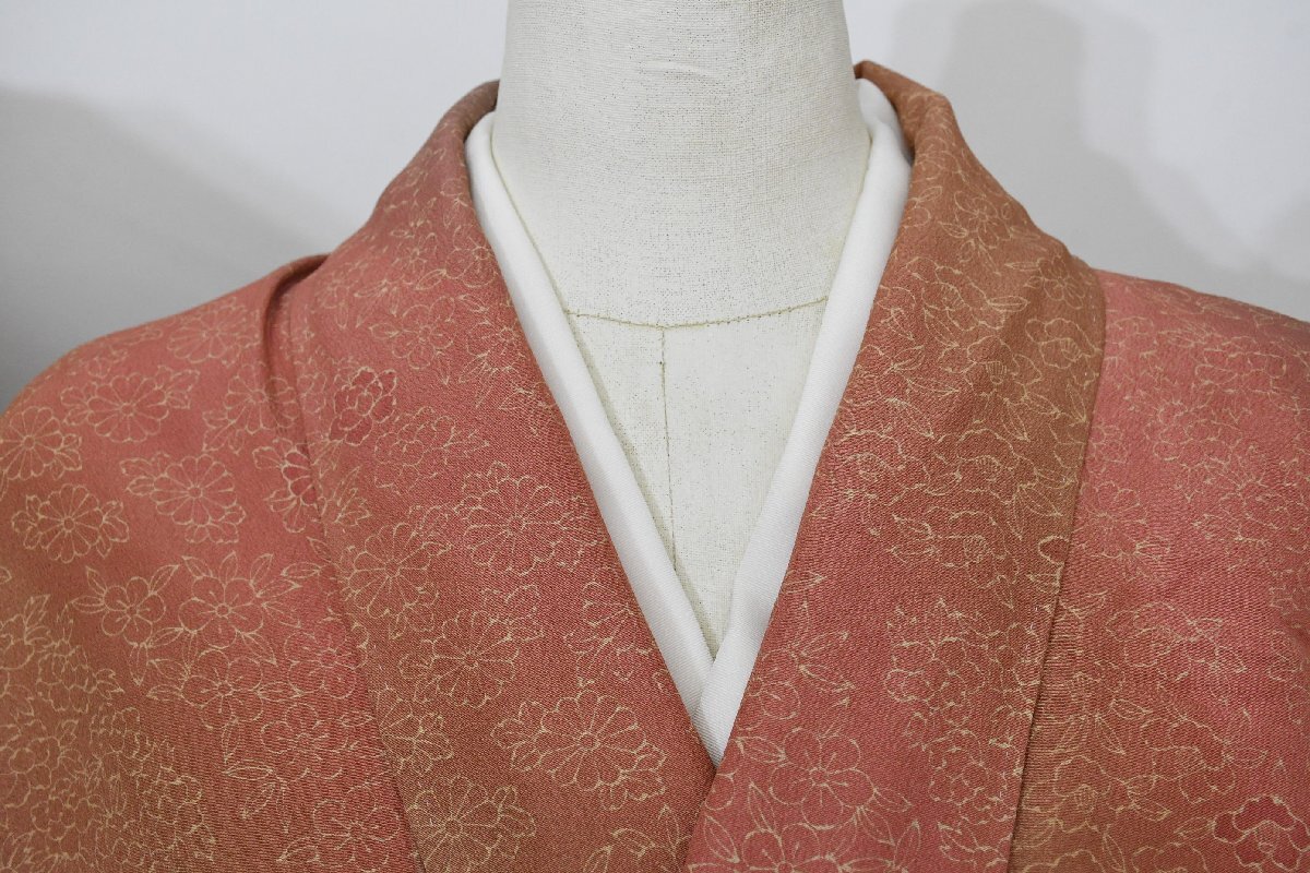 小紋 着物 袷 椿 菊 花 暈し 化繊 身丈158cm 裄丈64cm ★ kb-7367 桜庭呉服店拍卖