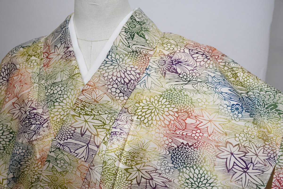 小紋 着物 袷 型染め 花 身丈157cm 裄丈65cm ★ kb-6679 桜庭呉服店拍卖